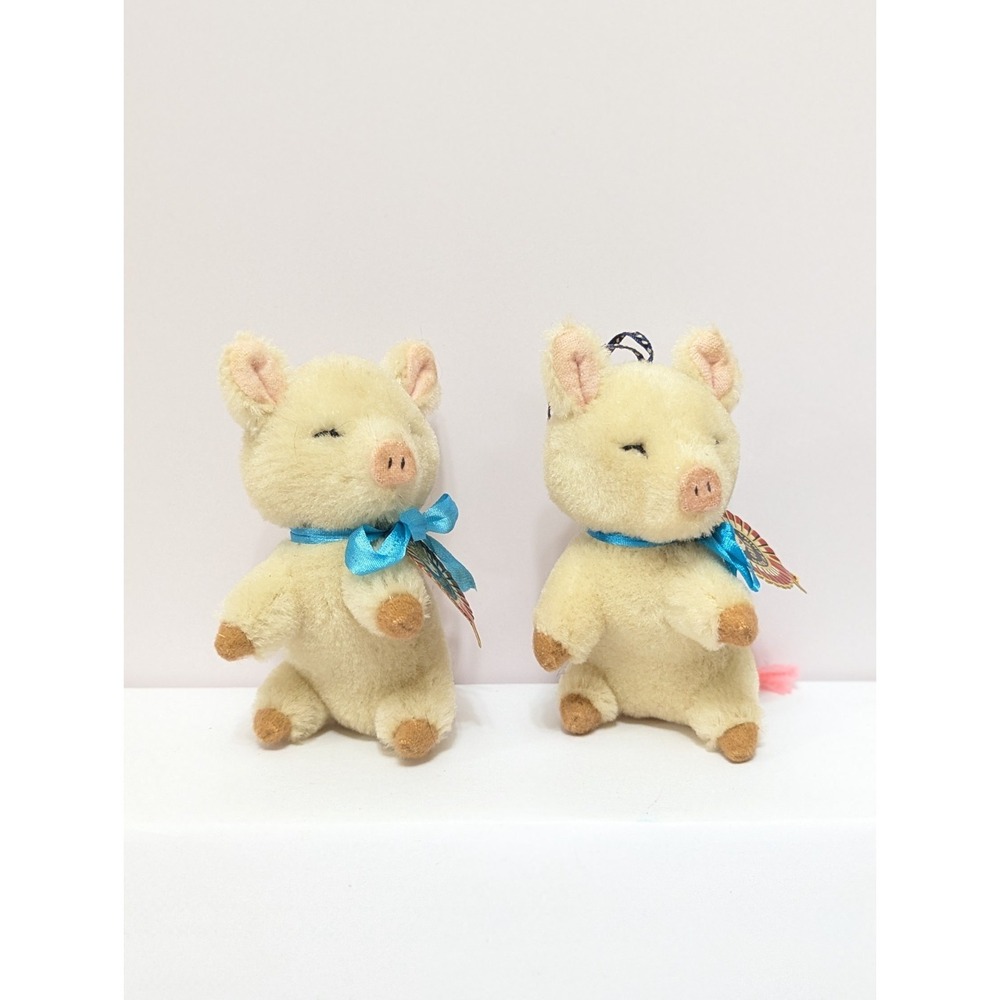 Shanghai Doll Factory Stuffed Mini Pig Pure Wool Ornament 4" w/Tag (Set Of 2) - Picture 5 of 10
